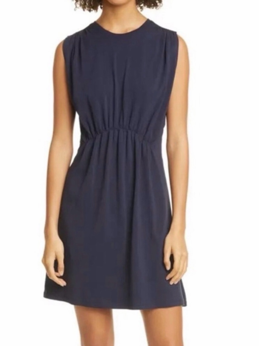 ATM Anthony Thomas Melillo Sleeveless Navy Gathered-Waist Mini Dress